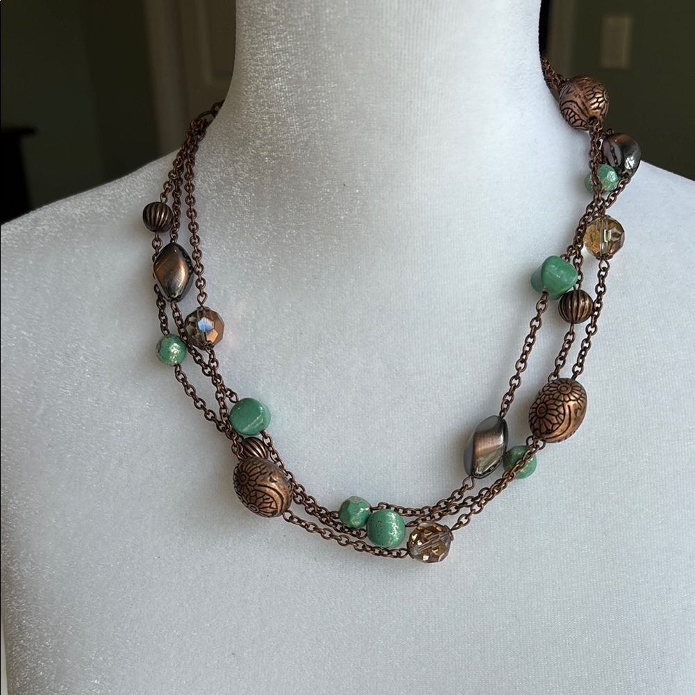 Bohemian Green and Brown Multi-Strand Necklace